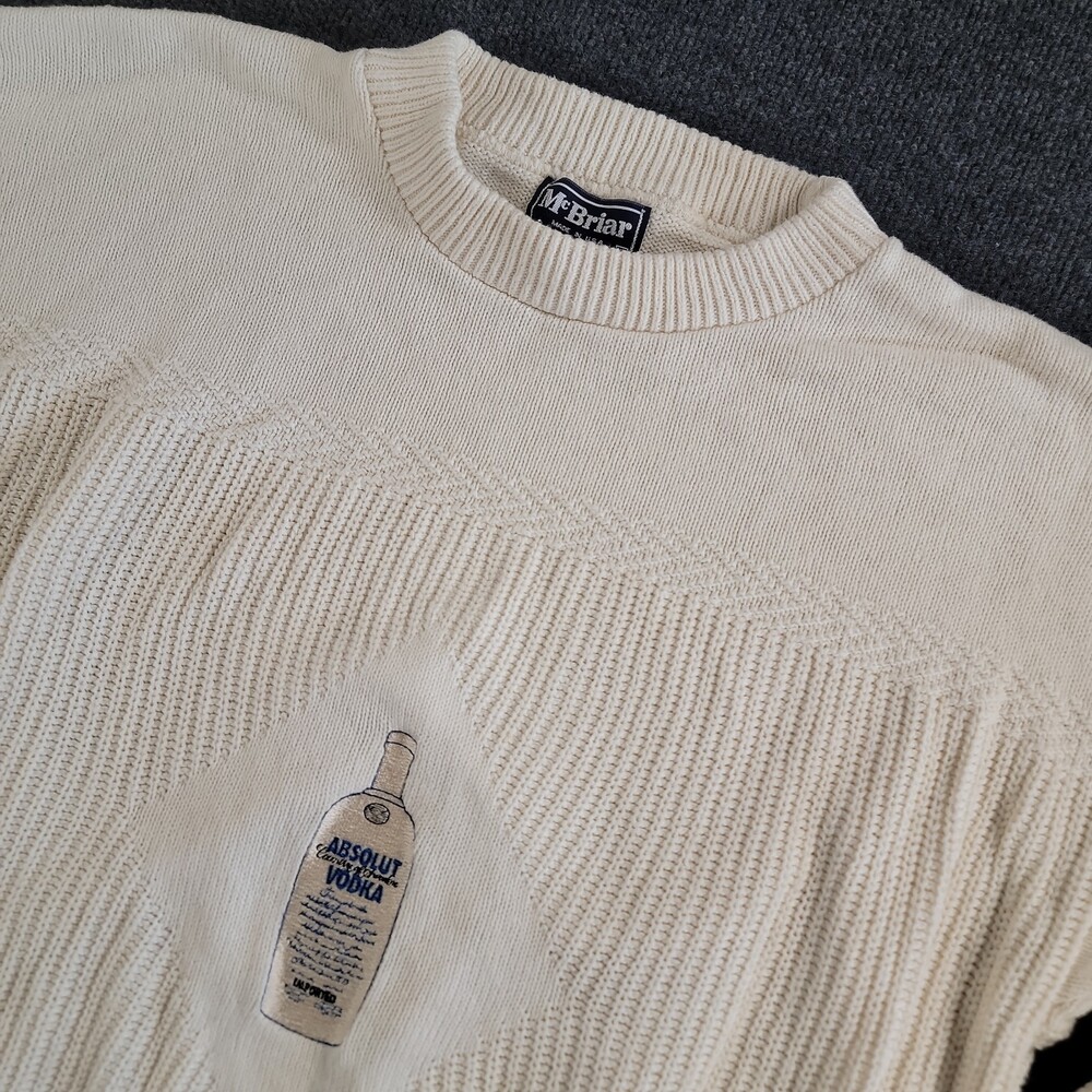Absolut Vodka Sweatshirt Mens Cream Fleece Crewneck Pullover Sweater Sz XL